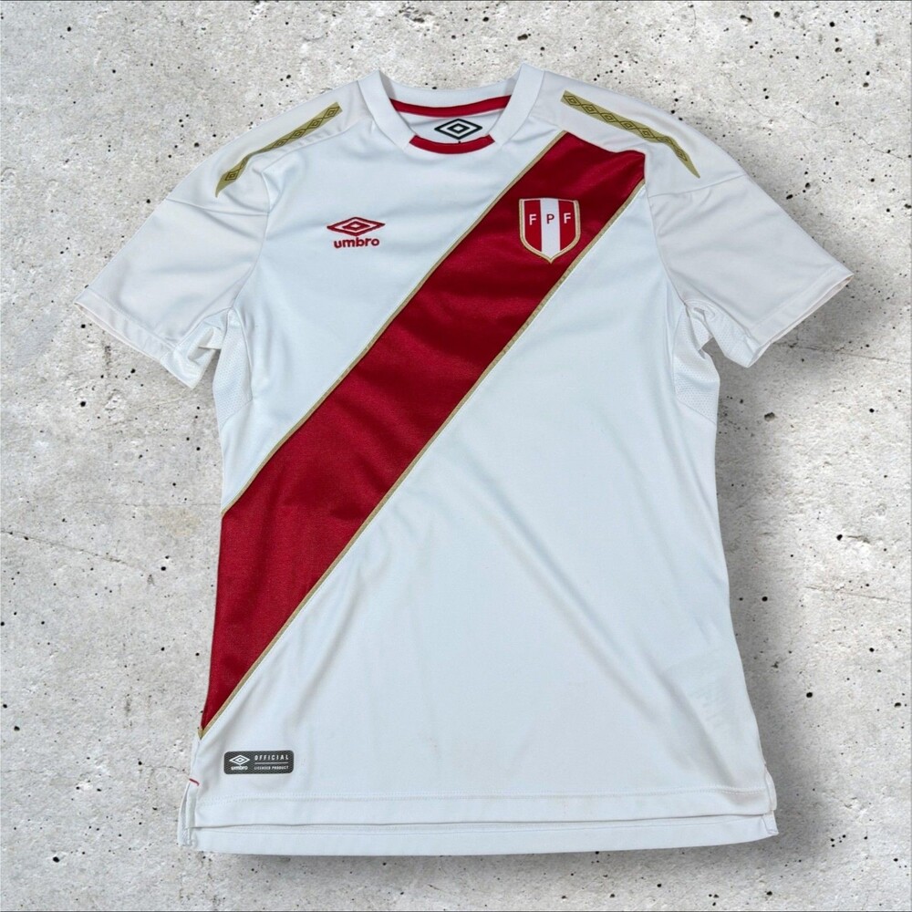 Umbro Peru National Team Soccer Jersey Shirt White Red Sash FPF Men's Youth L